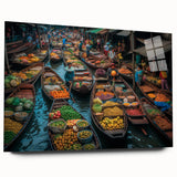 Large abstract wall art depicting a serene Bangkok scenery in muted blue and gray tones.