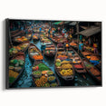 Black and white framed canvas featuring a vintage landscape of Bangkok, ideal for bedroom wall decor.
