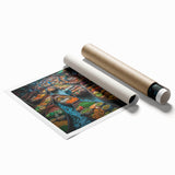 Extra large wall art depicting a serene Bangkok scenery with vibrant floral elements on a rolled canvas.