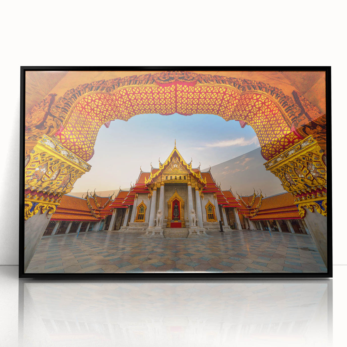 Large abstract wall art depicting a Thai landscape in muted earth tones on a framed acrylic.