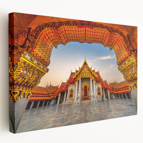 Large canvas art of a serene Thai landscape in muted green and blue tones, ideal for kitchen wall decor.