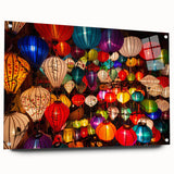 Acrylic print of a Vietnamese landscape in muted greens and blues, ideal for dining room decor.