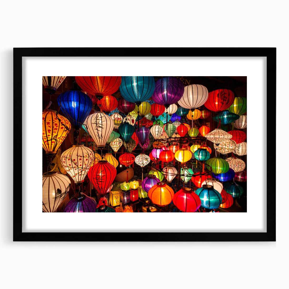 Extra large abstract art print featuring a colorful, textured scenery of Vietnam on a black framed canvas.