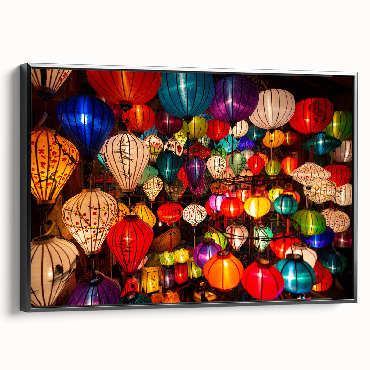 Black and white framed canvas of a Vietnamese landscape, featuring a serene river scene, ideal for bedroom wall art.