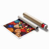 Extra large rolled print featuring a serene Vietnamese landscape with lush florals in soft green and blue tones.