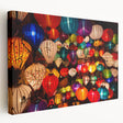 Side view of a large stretched canvas depicting a serene Vietnamese landscape in soft green and blue tones.