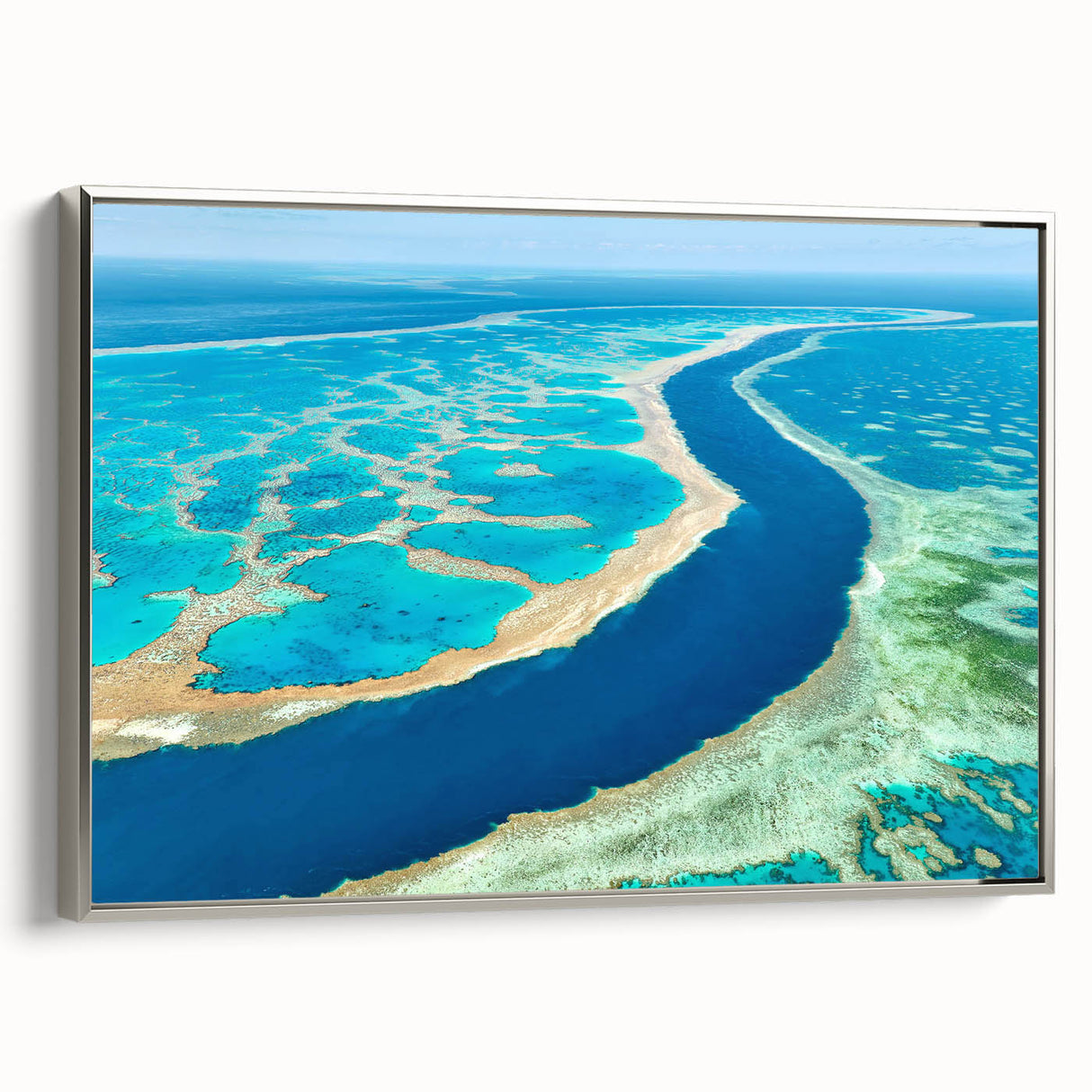 Vintage poster art of Brisbane skyline in vibrant colors on a large framed canvas, ideal for living room decor.