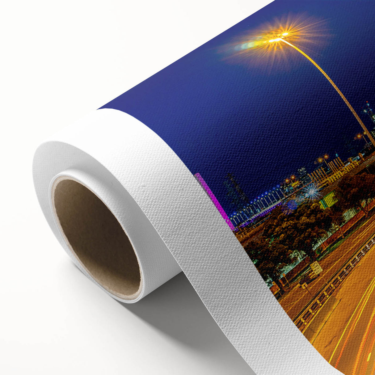 Art Deco style Melbourne skyline poster in pastel colors on rolled canvas, ideal for nursery wall art.