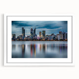 Abstract art print of Perth scenery in textured style, using muted earth tones on a large framed canvas.