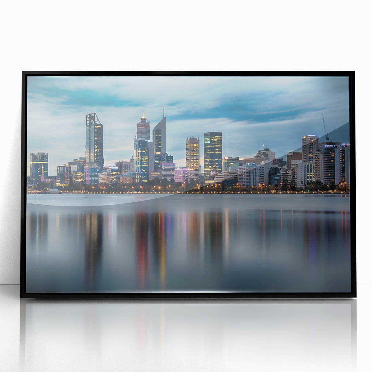 Large abstract wall art depicting Perth, Australia, in muted earth tones on a framed acrylic.