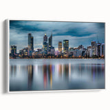 Framed canvas depicting a black and white vintage-style landscape of Perth, ideal for bedroom wall art.