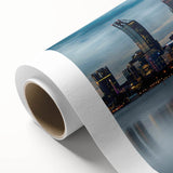 Art deco poster of Perth skyline in pastel shades on rolled canvas, ideal for nursery wall art or dining room decor.