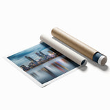 Extra large rolled print of Perth scenery with floral elements in soft colors, suitable for classy bathroom wall art.