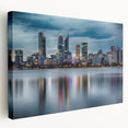 Scenic Perth, Australia cityscape on large stretched canvas with vibrant blue and green tones, ideal for kitchen wall art.