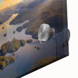 Mid-century modernist large abstract art print of British Columbia scenery on acrylic glass, ideal for dining room art.