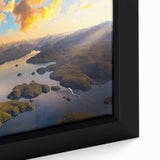 Black wall art depicting British Columbia scenery on a framed canvas, featuring textured.