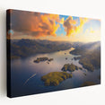 Scenic view of British Columbia on a stretched canvas, featuring lush greenery and mountains, ideal for kitchen wall art.