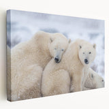 Large stretched canvas depicting a serene Manitoba, Canada landscape in muted green and blue tones.