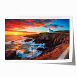 Scenic Newfoundland landscape on a rolled print, featuring vibrant greenery and calm blue waters.