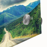 Large abstract wall art depicting the Northwest Territories scenery in mid-century modernist style on acrylic glass.