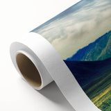 Art deco poster of Northwest Territories scenery on rolled canvas, featuring muted earthy tones, ideal for nursery wall art.