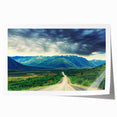 Scenic Northwest Territories landscape on a rolled print, featuring muted earth tones, ideal for dining room wall art.