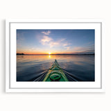 Abstract art print of Ontario, Canada scenery in muted earth tones on a framed white mat, suitable for dining room decor.