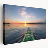 Large stretched canvas featuring a serene Ontario, Canada landscape in muted green and blue tones.