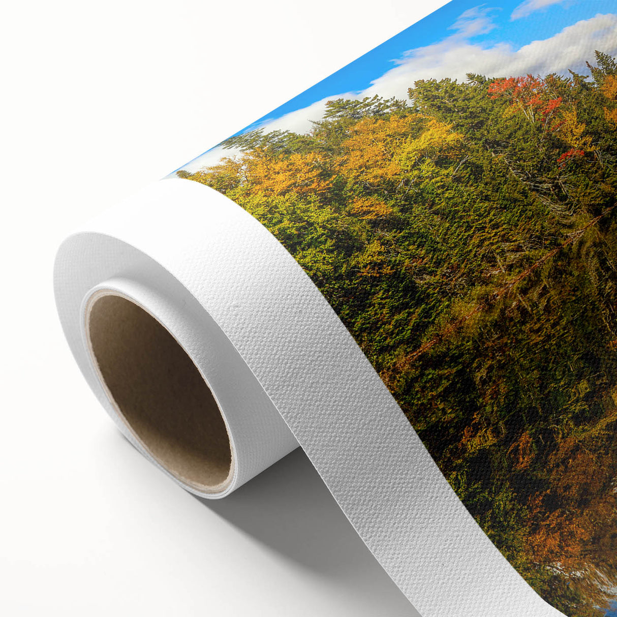 Art Deco poster of Quebec scenery on rolled canvas, featuring cool blue and white tones, ideal for nursery wall art.