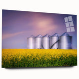 Large abstract wall art featuring a serene Saskatchewan landscape in soft blue and green tones on acrylic glass.