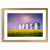 Extra large abstract art print of textured Saskatchewan scenery in muted earth tones, framed in gold.