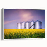 Vintage poster art of a Saskatchewan landscape on framed canvas, featuring vibrant colors, ideal for living room decor.
