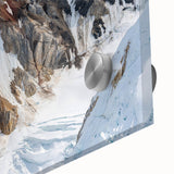 Mid-century modernist abstract depiction of Yukon scenery in muted earth tones on large acrylic glass.