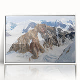 Acrylic print of Yukon scenery in art deco style, featuring muted blue and white tones, ideal for modern nursery wall decor.