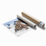 Rolled print of Yukon scenery with muted green and blue tones, ideal for classy bathroom wall art.