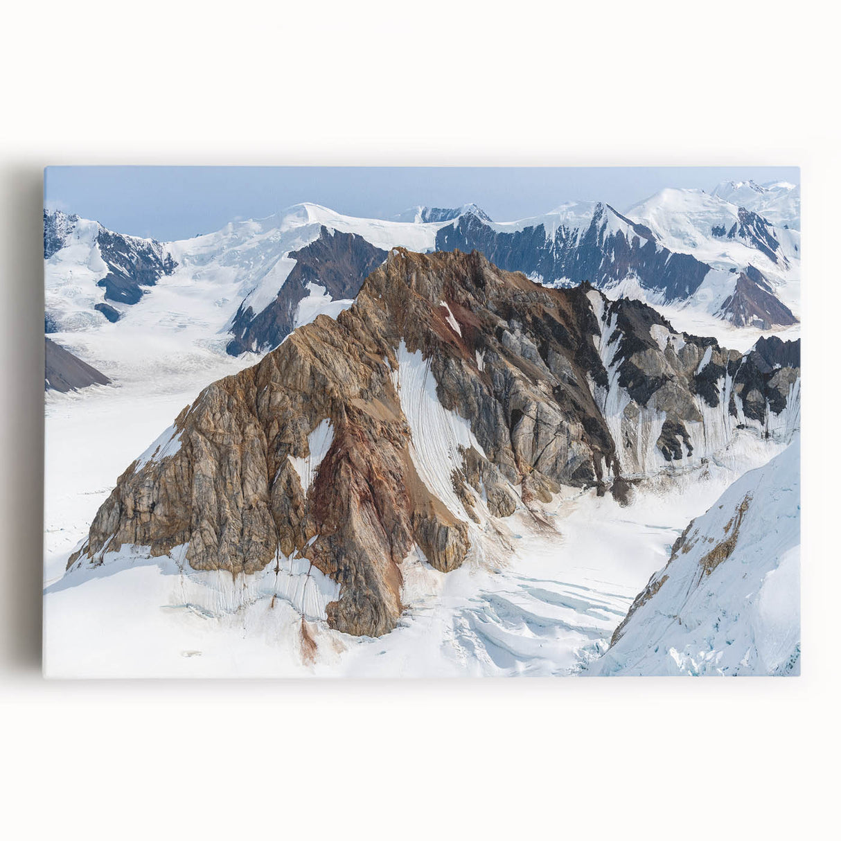 Black and white photograph of Yukon scenery on large stretched canvas, suitable for kitchen art.