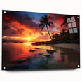 Acrylic print of a Caribbean scenery with vivid blue ocean and sky, ideal for dining room decor.