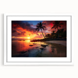 Textured art depicting an abstract Caribbean seascape in cool blue and turquoise tones, framed with a white mat.