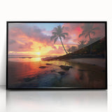 Large abstract wall art depicting a Caribbean seascape in vibrant blue and green tones on a black framed acrylic.