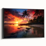 Black and white framed canvas featuring a vintage poster-style landscape of the Bahamas, ideal for bedroom wall art.