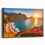 Black and white framed canvas of a vintage Barbados landscape, ideal for bedroom wall decor.