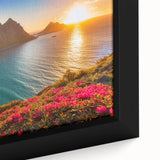 Extra large framed canvas featuring a textured depiction of a Caribbean Barbados scenery in black with colorful accents.