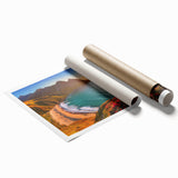 Extra large rolled print depicting a serene Barbados beach scene in pastel shades, ideal for classy bathroom wall art.