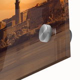 Large abstract wall art depicting Caribbean scenery in vibrant hues on acrylic glass, ideal for dining room ambiance.