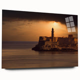 Large abstract wall art of a Caribbean scenery in vibrant blue and green tones, acrylic print.