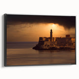 Black and white vintage poster art of a Cuban landscape on framed canvas, ideal for bedroom wall decor.