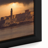 Black wall art featuring a textured, colorful Caribbean scenery on a large framed canvas, ideal for living room decor.