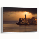 Landscape art painting of a vintage Cuban Caribbean scene on framed canvas.