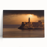 Large black and white stretched canvas of a Caribbean Cuban scenery, suitable for kitchen wall art.