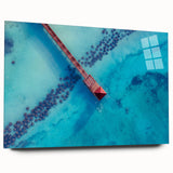 Large abstract wall art on acrylic glass depicting a serene Caribbean scene, ideal for bedroom or dining room decor.